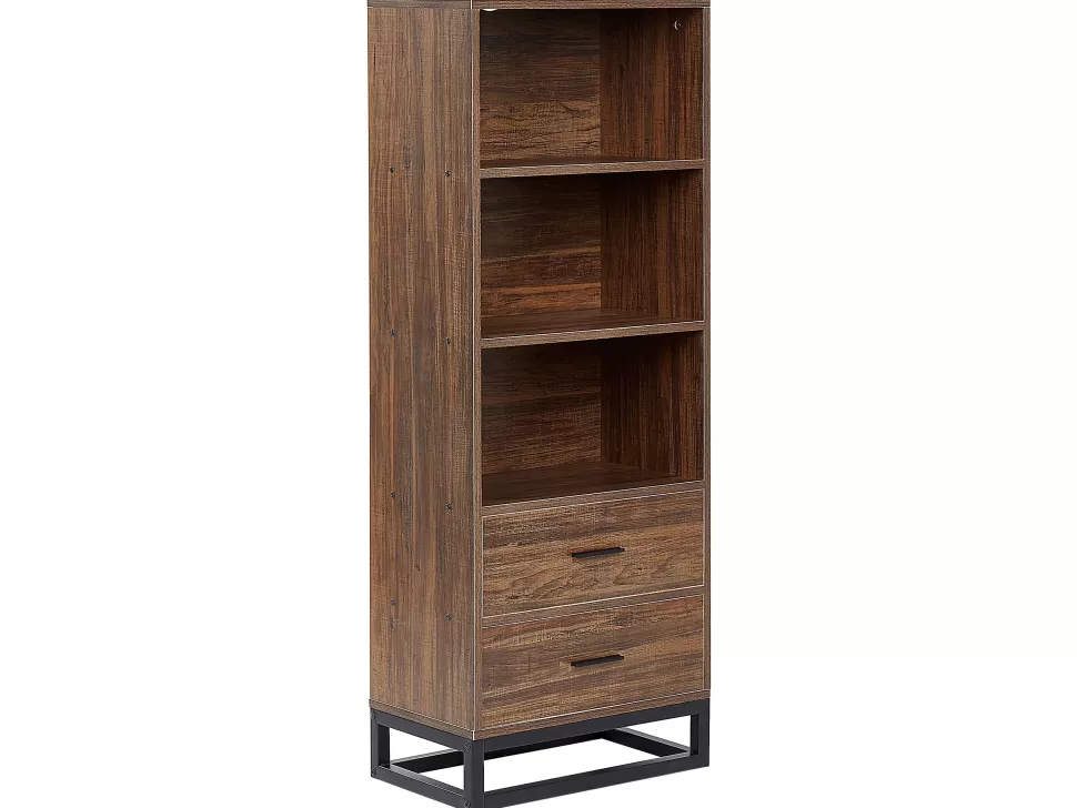 Clearance Beliani Regal Dunkler Holzfarbton / Schwarz Mit 3 Fachern Und 2 Schubladen Delta