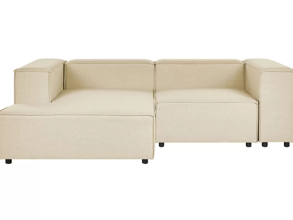 Discount Beliani Right Hand 2 Seater Modular Linen Corner Sofa Beige Aprica