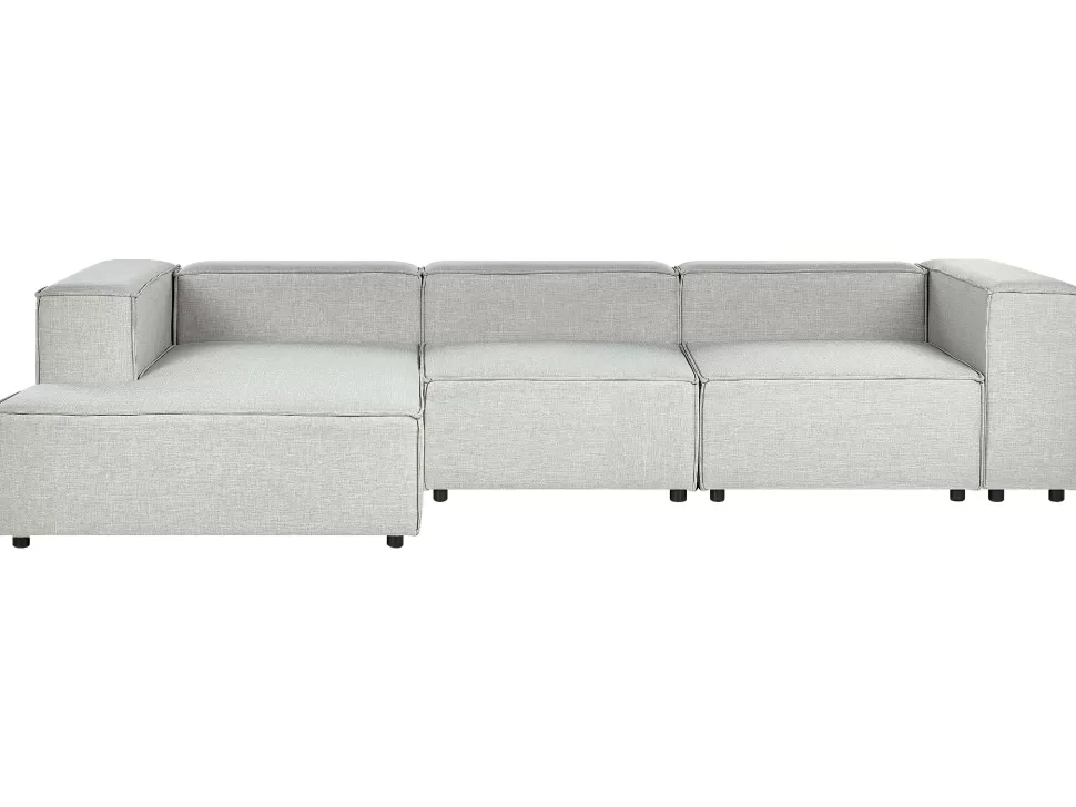 Discount Beliani Right Hand 3 Seater Modular Linen Corner Sofa Grey Aprica