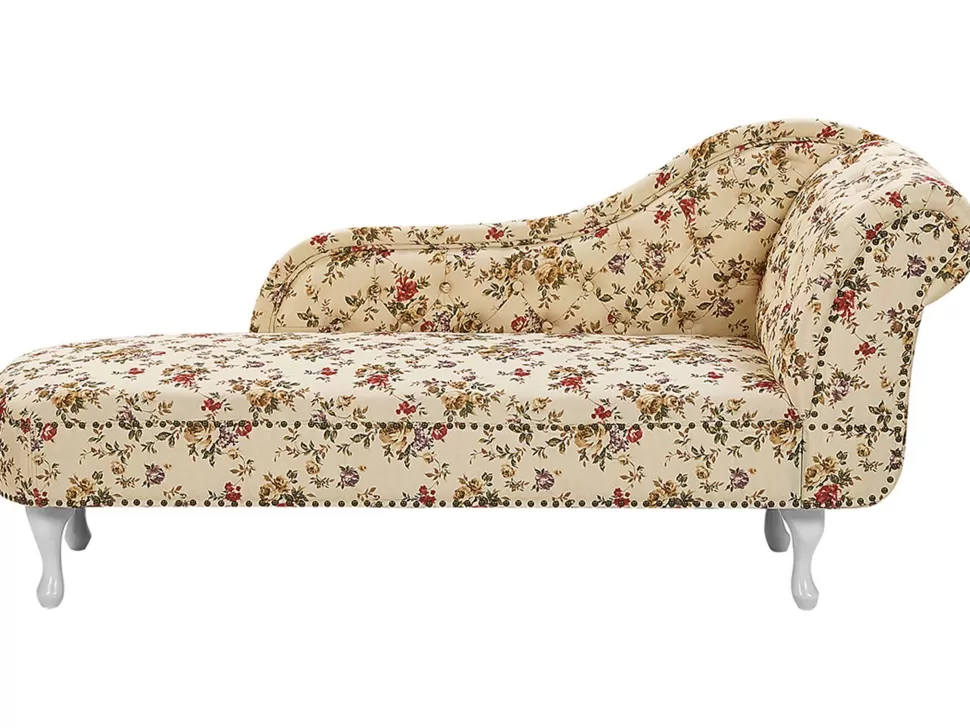 New Beliani Right Hand Chaise Lounge Flower Print Beige Nimes