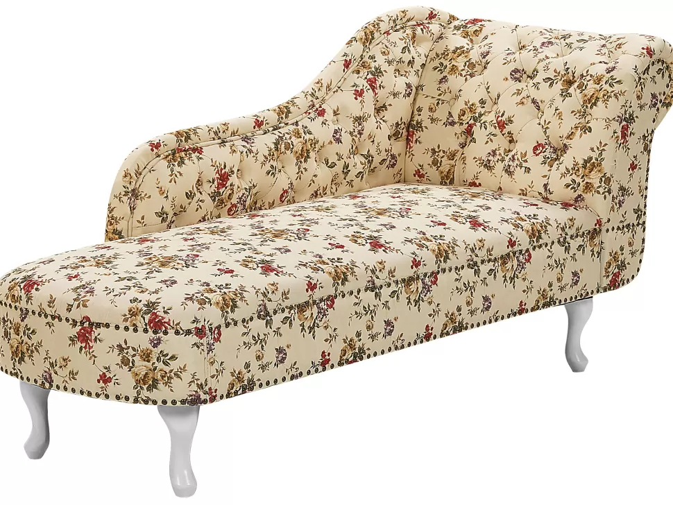 New Beliani Right Hand Chaise Lounge Flower Print Beige Nimes