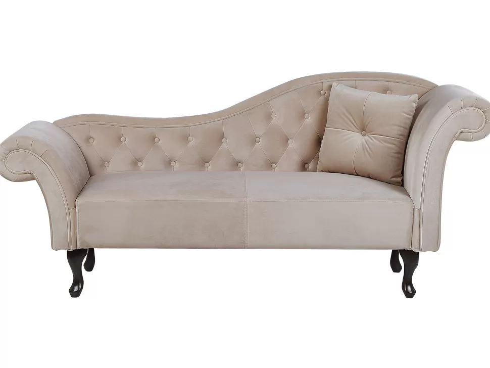 Sofas>Beliani Right Hand Chaise Lounge Velvet Beige Lattes