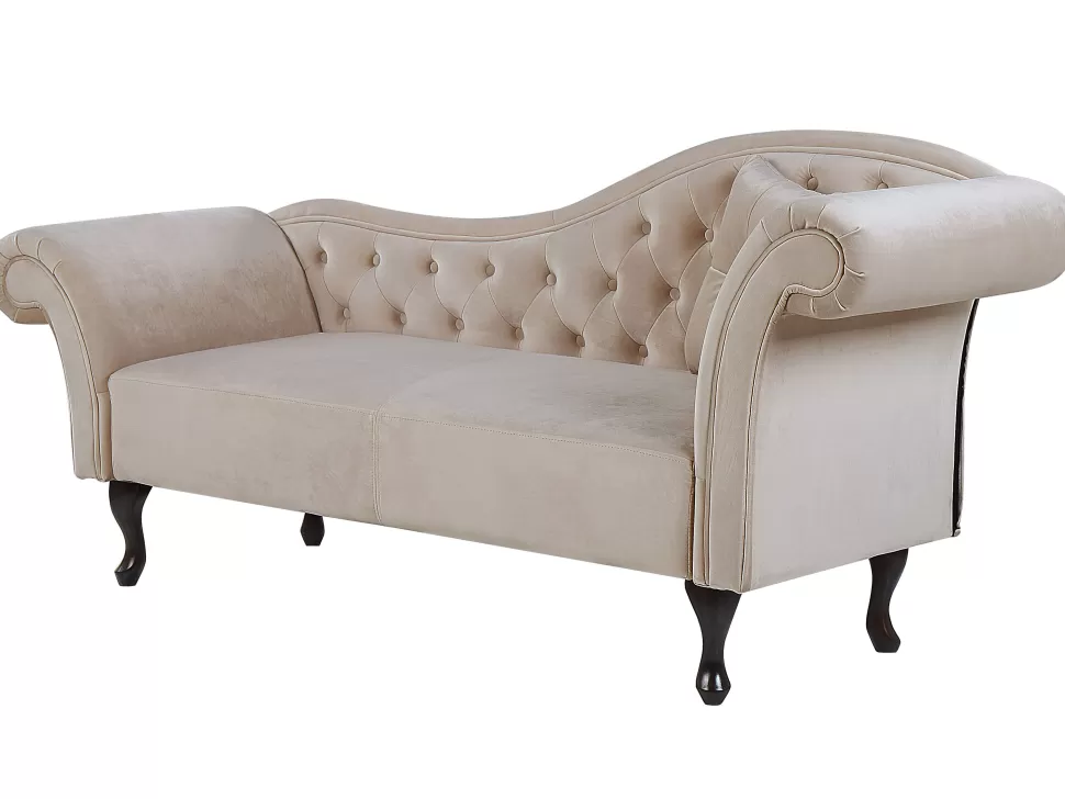 Sofas>Beliani Right Hand Chaise Lounge Velvet Beige Lattes