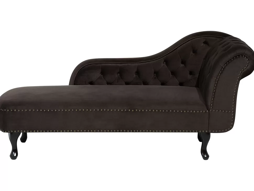 Sofas>Beliani Right Hand Chaise Lounge Velvet Brown Nimes