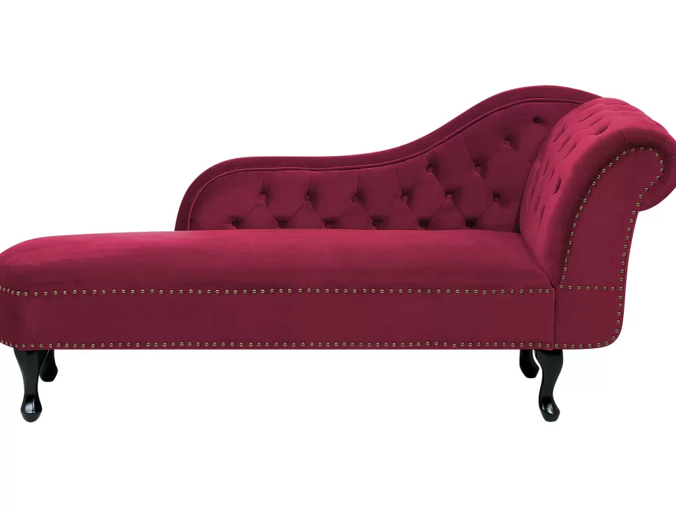 Shop Beliani Right Hand Chaise Lounge Velvet Burgundy Nimes