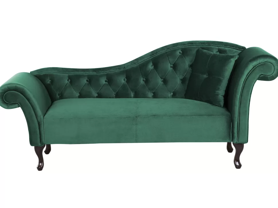 Clearance Beliani Right Hand Chaise Lounge Velvet Dark Green Lattes