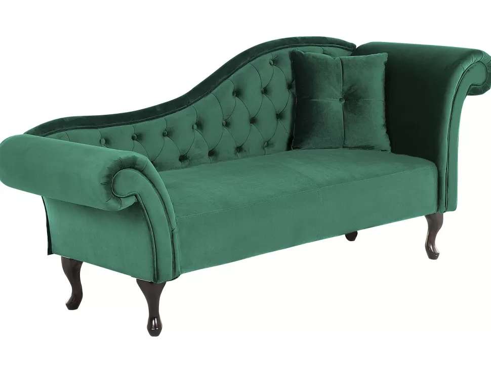 Clearance Beliani Right Hand Chaise Lounge Velvet Dark Green Lattes