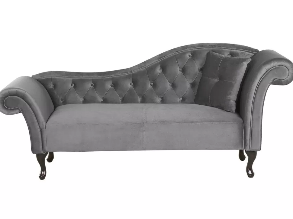 Sofas>Beliani Right Hand Chaise Lounge Velvet Grey Lattes