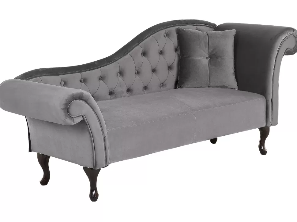 Sofas>Beliani Right Hand Chaise Lounge Velvet Grey Lattes