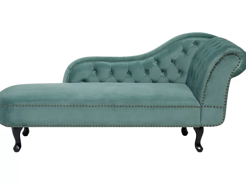 Sofas>Beliani Right Hand Chaise Lounge Velvet Mint Green Nimes