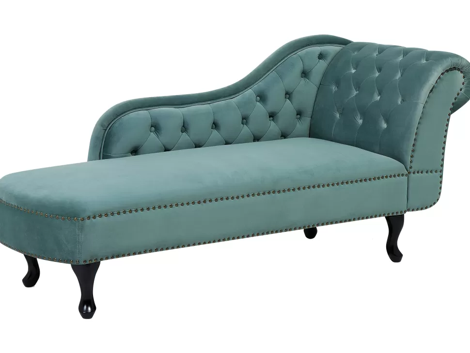 Sofas>Beliani Right Hand Chaise Lounge Velvet Mint Green Nimes