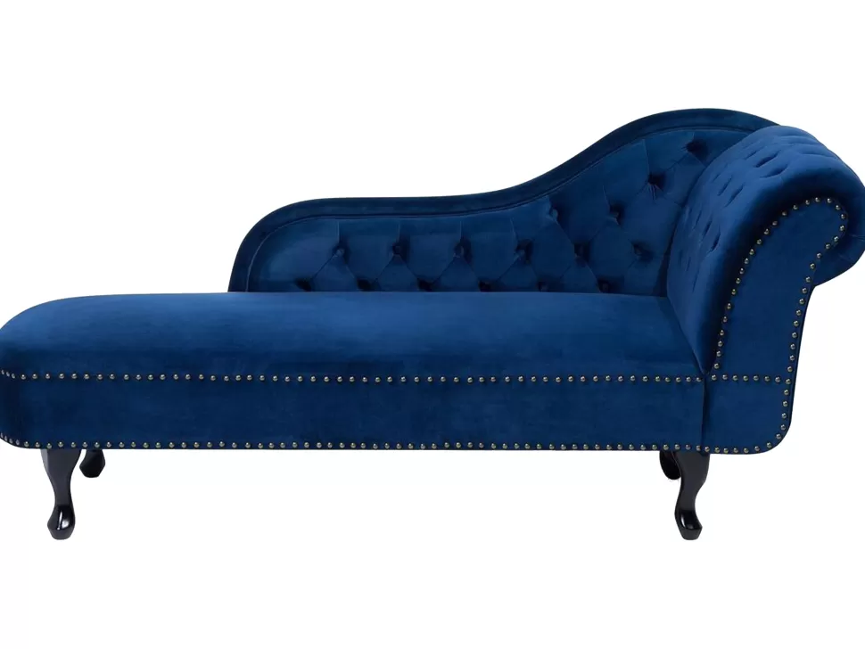 Sofas>Beliani Right Hand Chaise Lounge Velvet Navy Blue Nimes