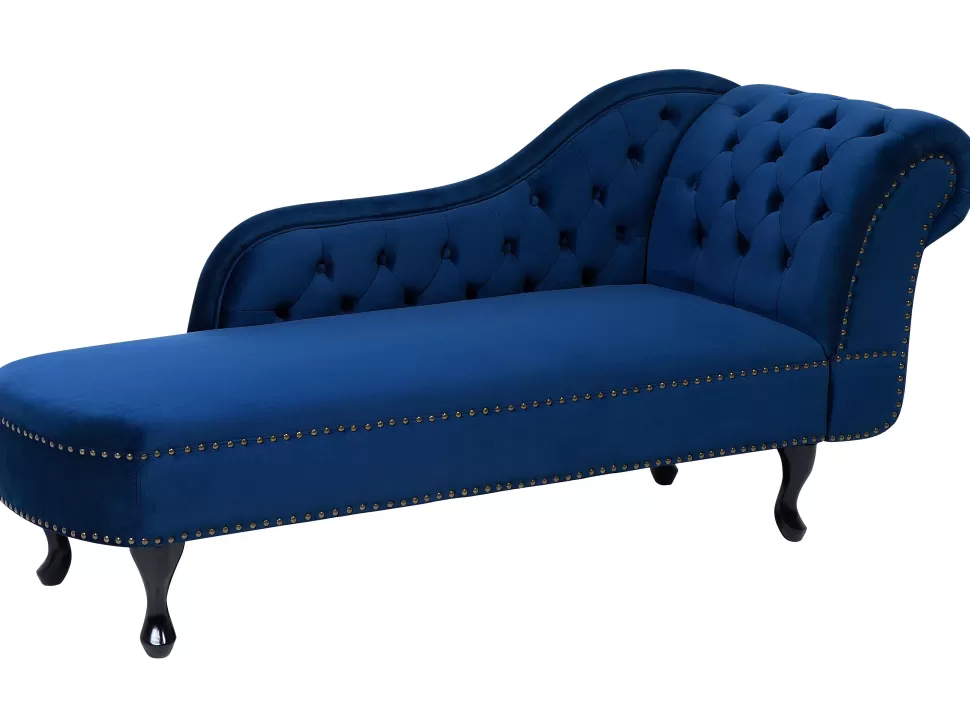 Sofas>Beliani Right Hand Chaise Lounge Velvet Navy Blue Nimes