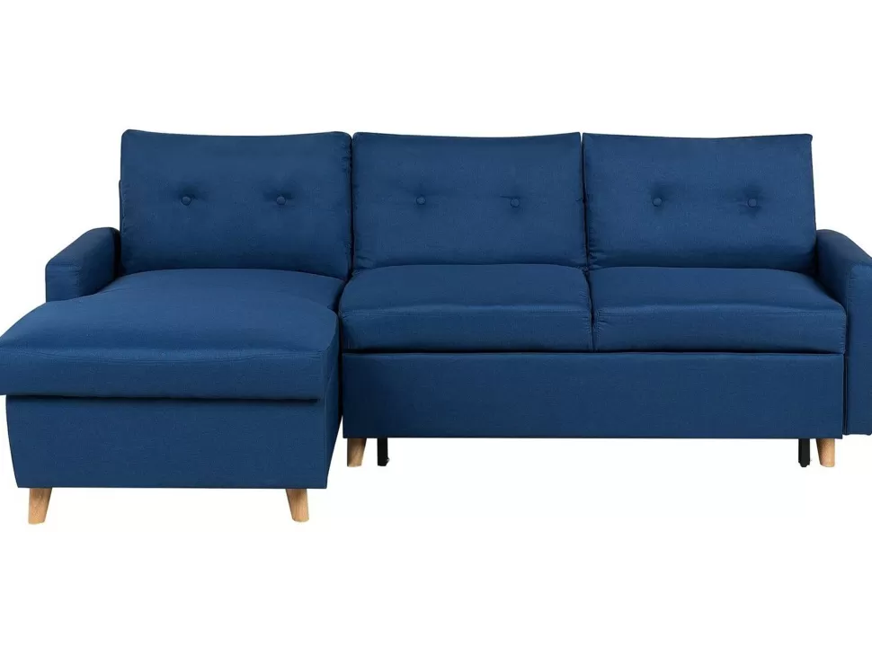 Fashion Beliani Right Hand Corner Sofa Bed With Storage Navy Blue Flakk