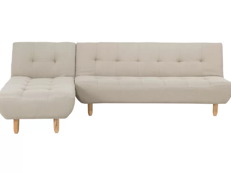 Discount Beliani Right Hand Fabric Corner Sofa Bed Beige Alsten
