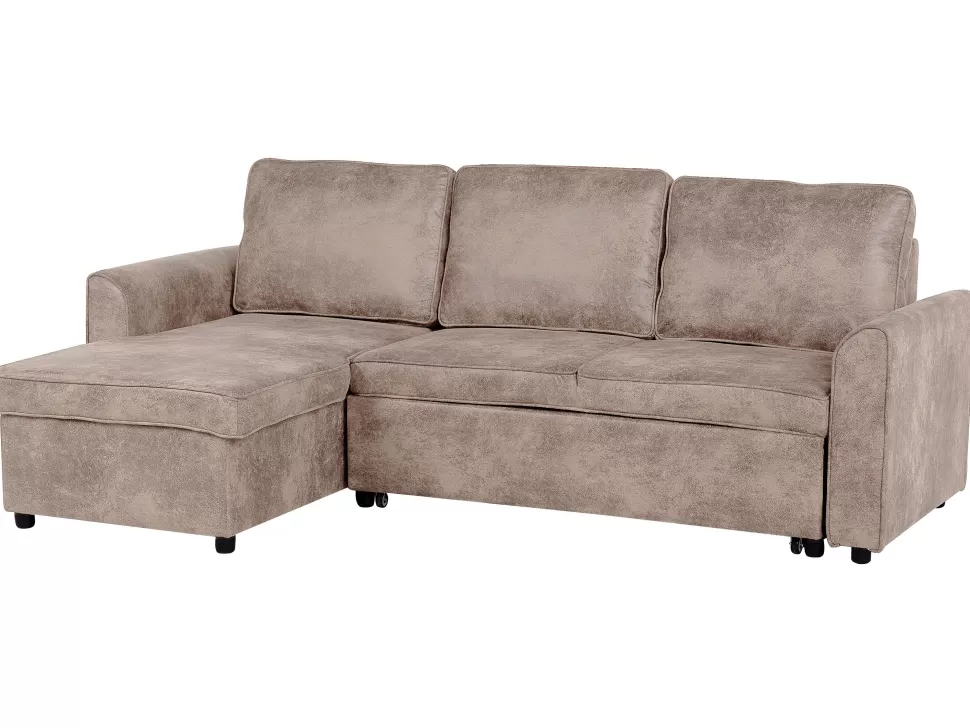 Flash Sale Beliani Right Hand Faux Leather Corner Sofa Bed With Storage Brown Nesna