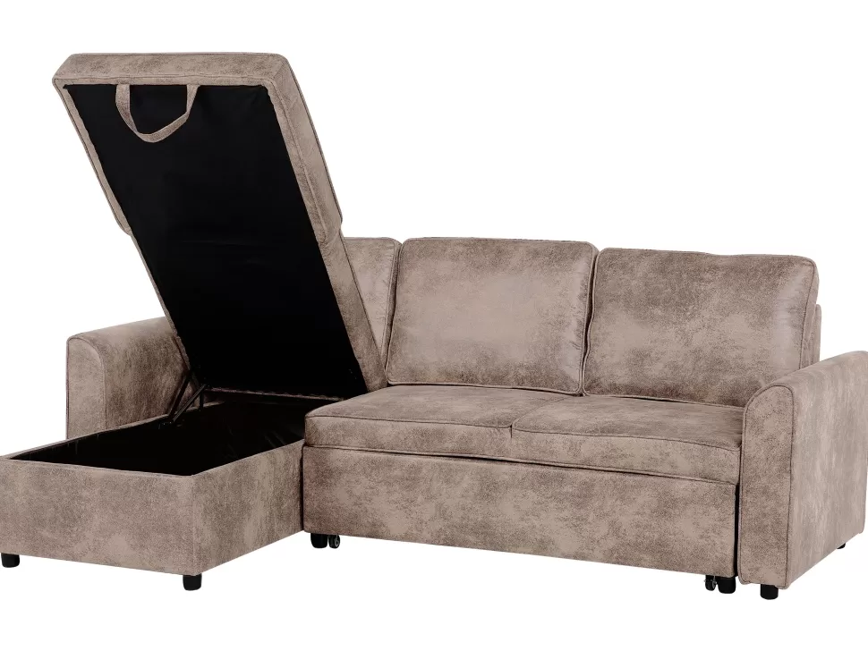 Flash Sale Beliani Right Hand Faux Leather Corner Sofa Bed With Storage Brown Nesna