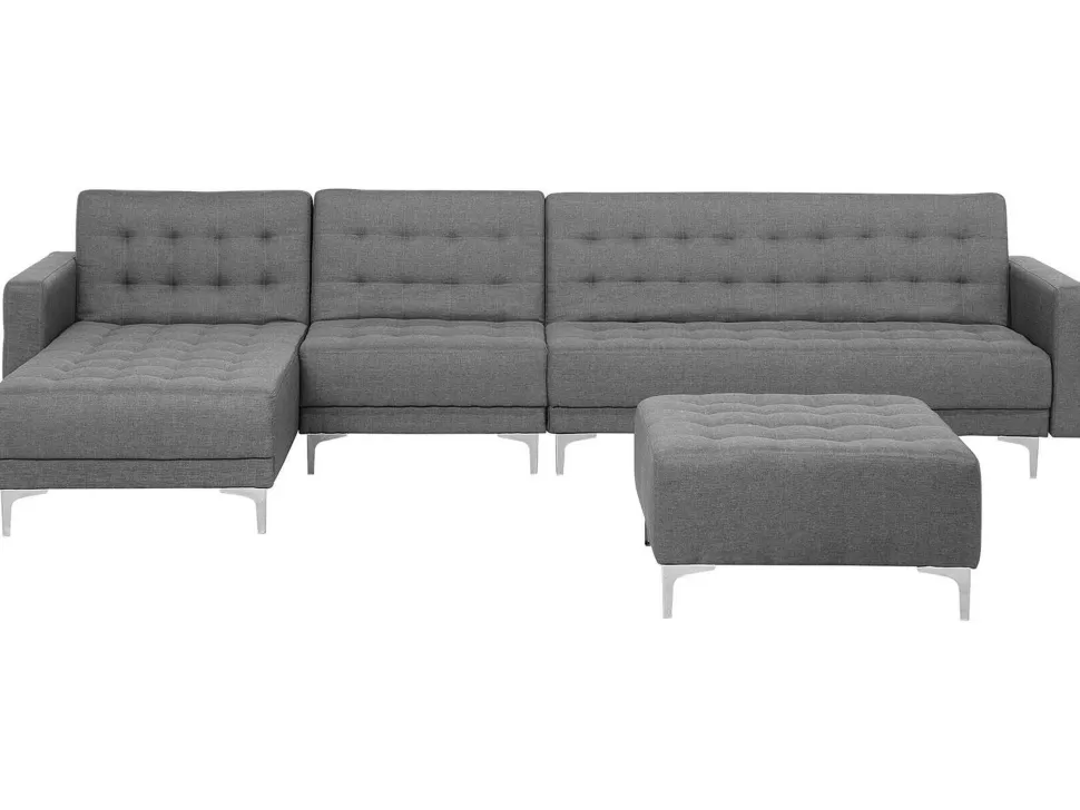 Sofas>Beliani Right Hand Modular Fabric Sofa With Ottoman Grey Aberdeen