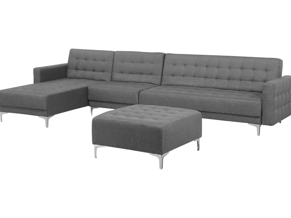 Sofas>Beliani Right Hand Modular Fabric Sofa With Ottoman Grey Aberdeen