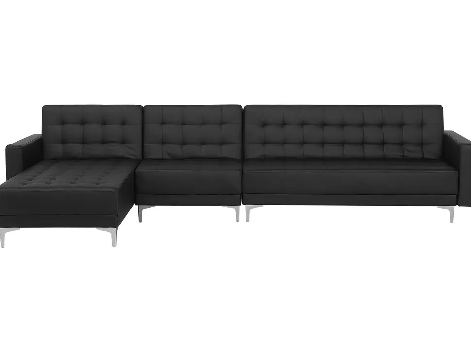 Online Beliani Right Hand Modular Faux Leather Sofa Black Aberdeen