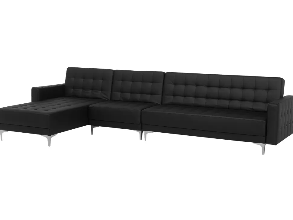 Online Beliani Right Hand Modular Faux Leather Sofa Black Aberdeen