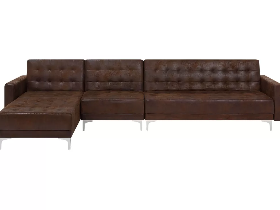 Cheap Beliani Right Hand Modular Faux Leather Sofa Brown Aberdeen