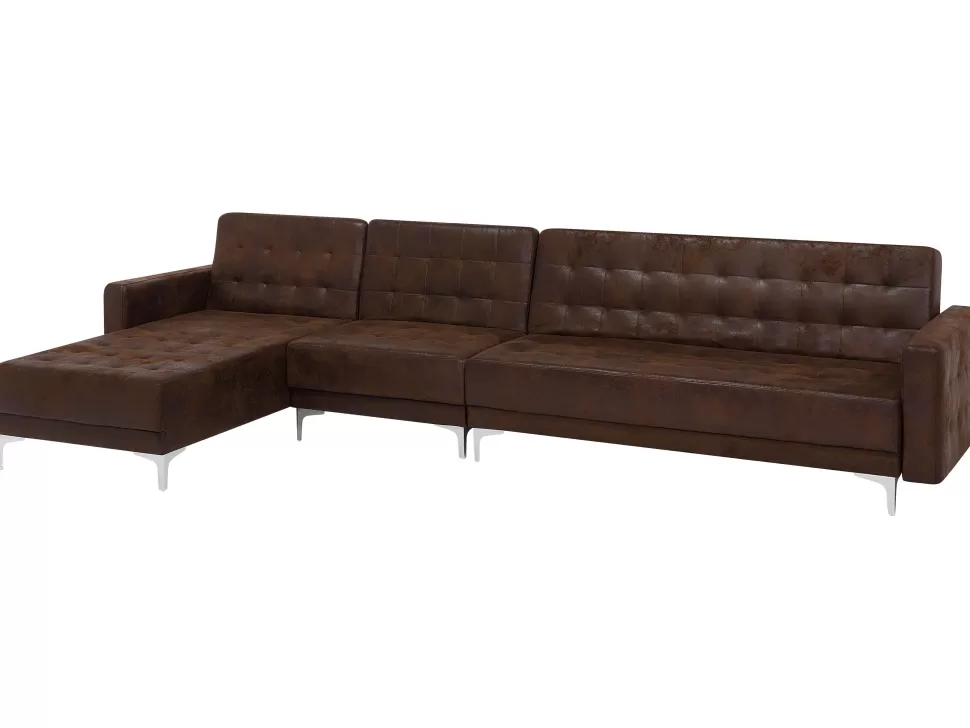 Cheap Beliani Right Hand Modular Faux Leather Sofa Brown Aberdeen