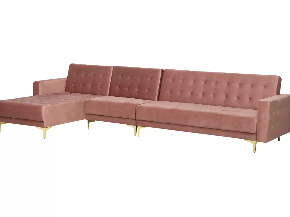 Sofas>Beliani Right Hand Modular Velvet Sofa Pink Aberdeen