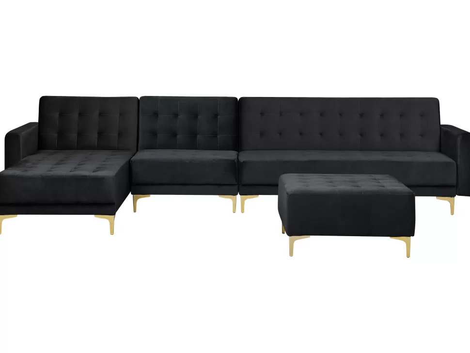 Shop Beliani Right Hand Modular Velvet Sofa With Ottoman Black Aberdeen