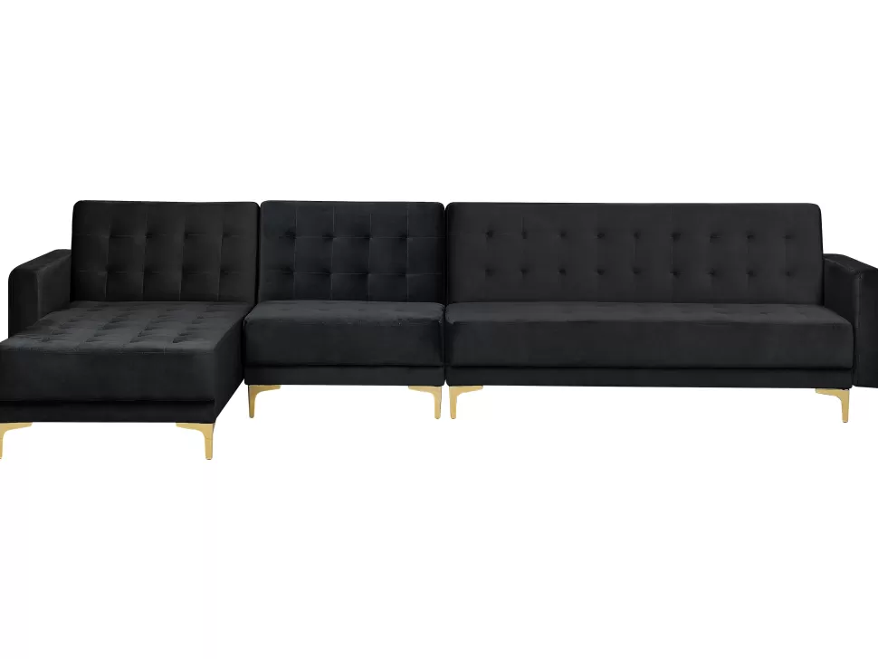 Shop Beliani Right Hand Modular Velvet Sofa With Ottoman Black Aberdeen