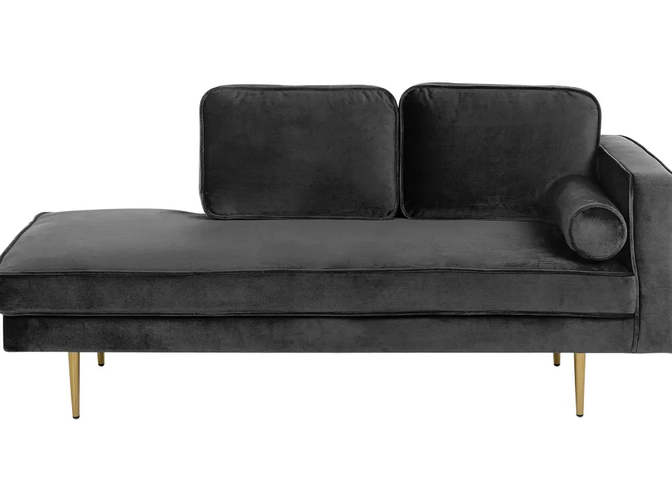 Sofas>Beliani Right Hand Velvet Chaise Lounge Black Miramas