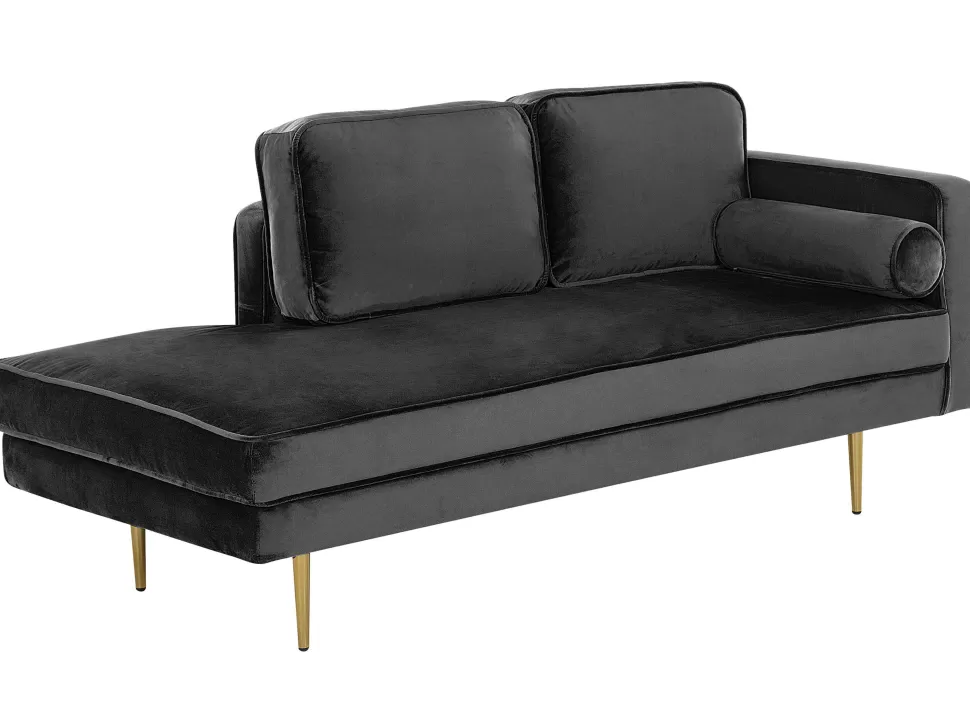 Sofas>Beliani Right Hand Velvet Chaise Lounge Black Miramas