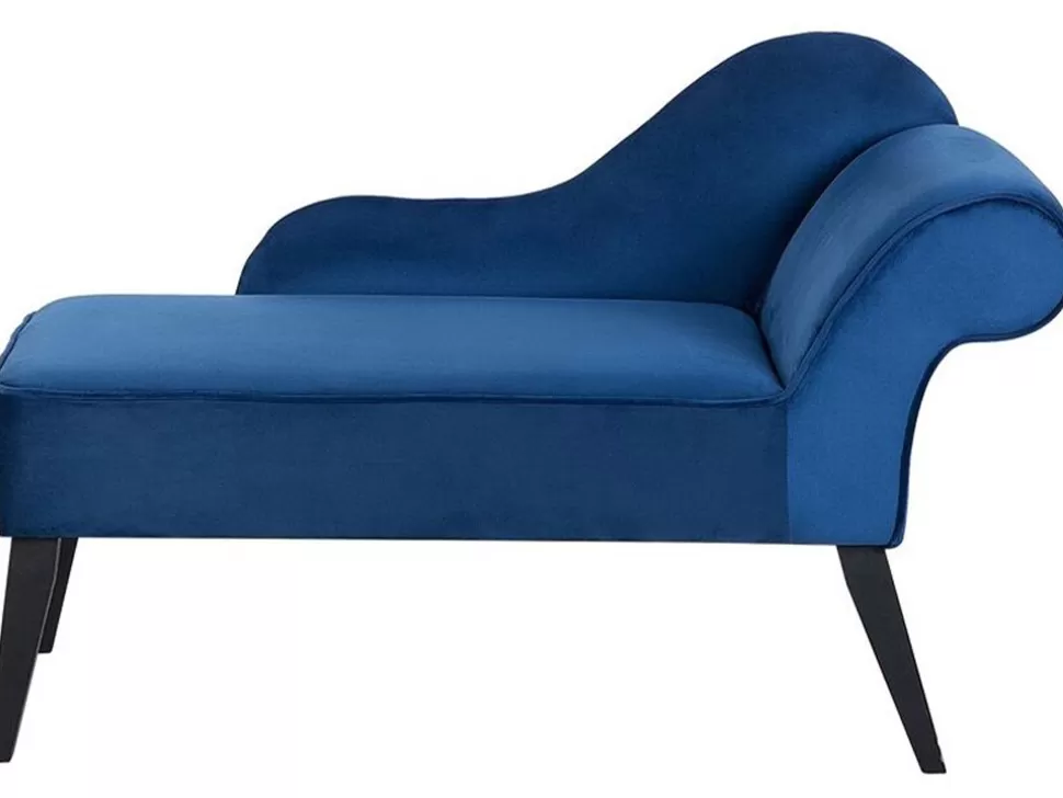 Sofas>Beliani Right Hand Velvet Chaise Lounge Cobalt Blue Biarritz