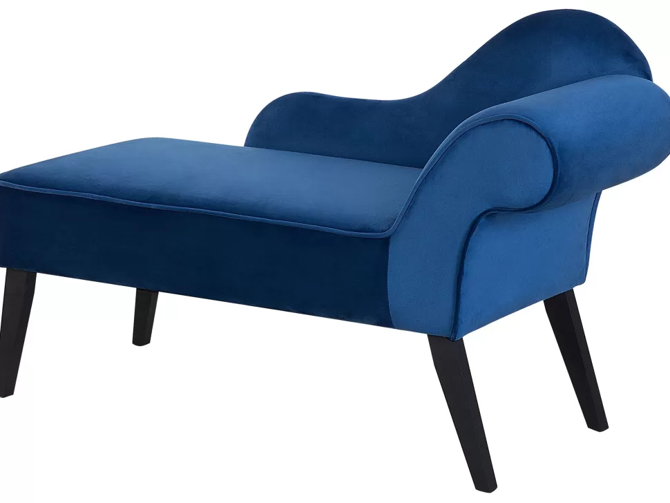 Sofas>Beliani Right Hand Velvet Chaise Lounge Cobalt Blue Biarritz