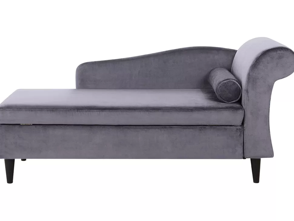 Sofas>Beliani Right Hand Velvet Chaise Lounge Dark Grey Luiro