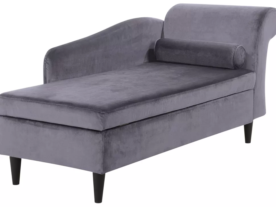 Sofas>Beliani Right Hand Velvet Chaise Lounge Dark Grey Luiro