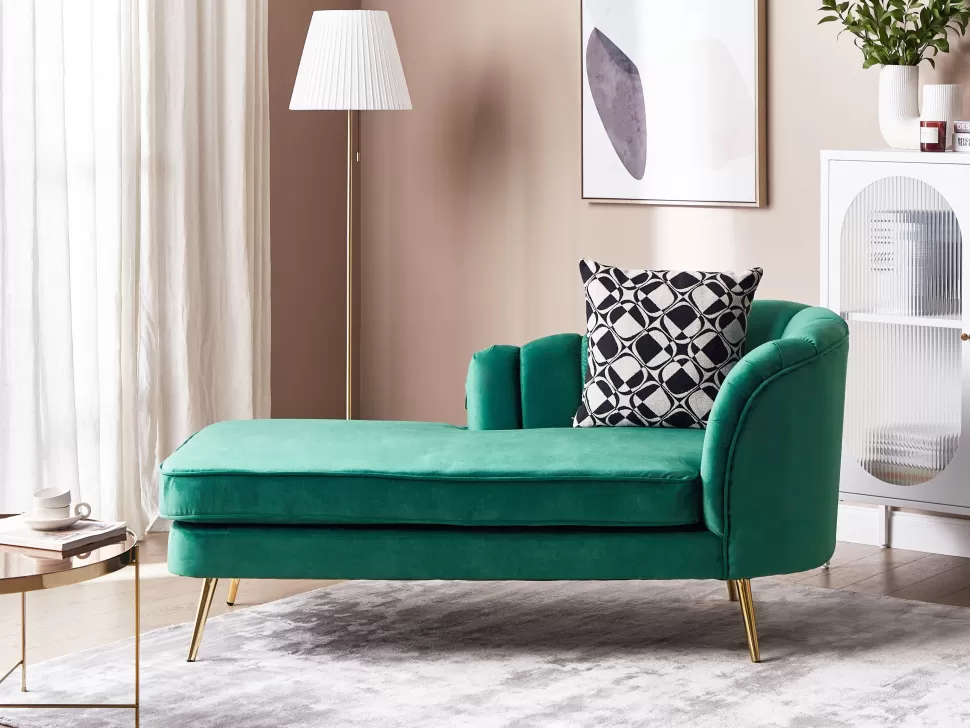 Outlet Beliani Right Hand Velvet Chaise Lounge Emerald Green Allier