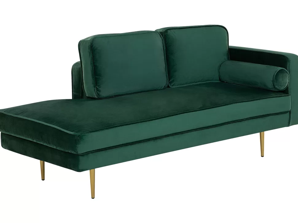 Sofas>Beliani Right Hand Velvet Chaise Lounge Emerald Green Miramas