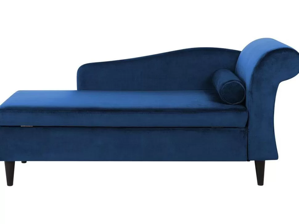 Best Sale Beliani Right Hand Velvet Chaise Lounge Navy Blue Luiro