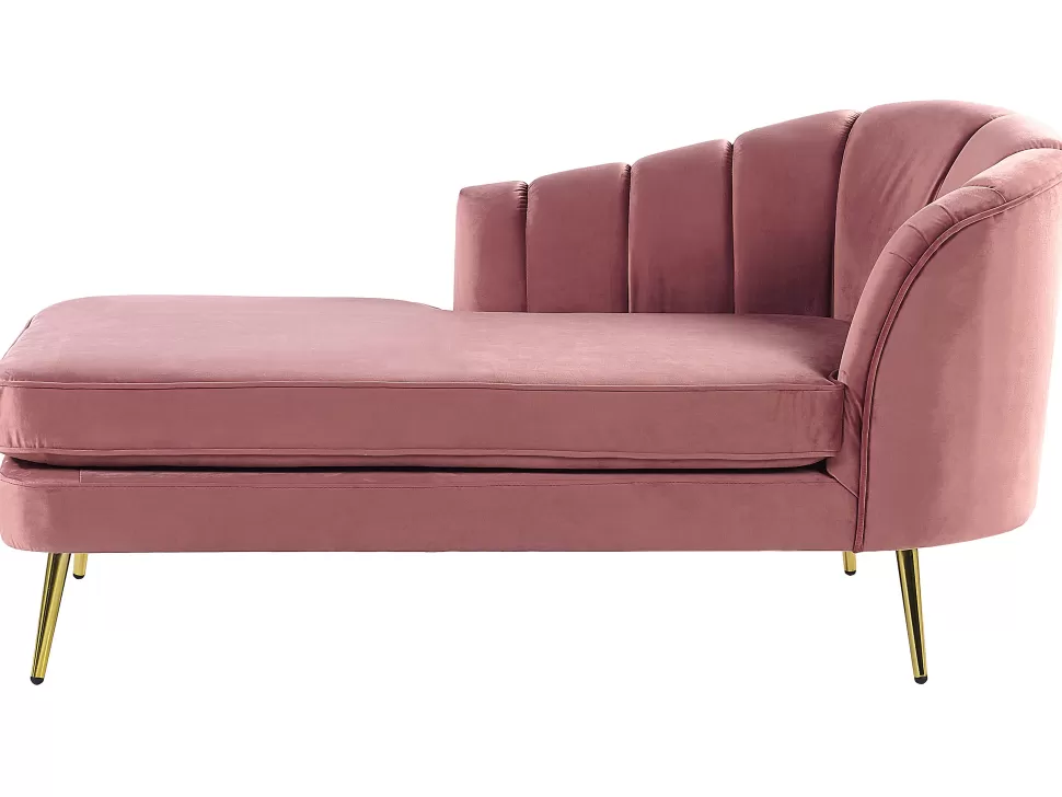 Sofas>Beliani Right Hand Velvet Chaise Lounge Pink Allier