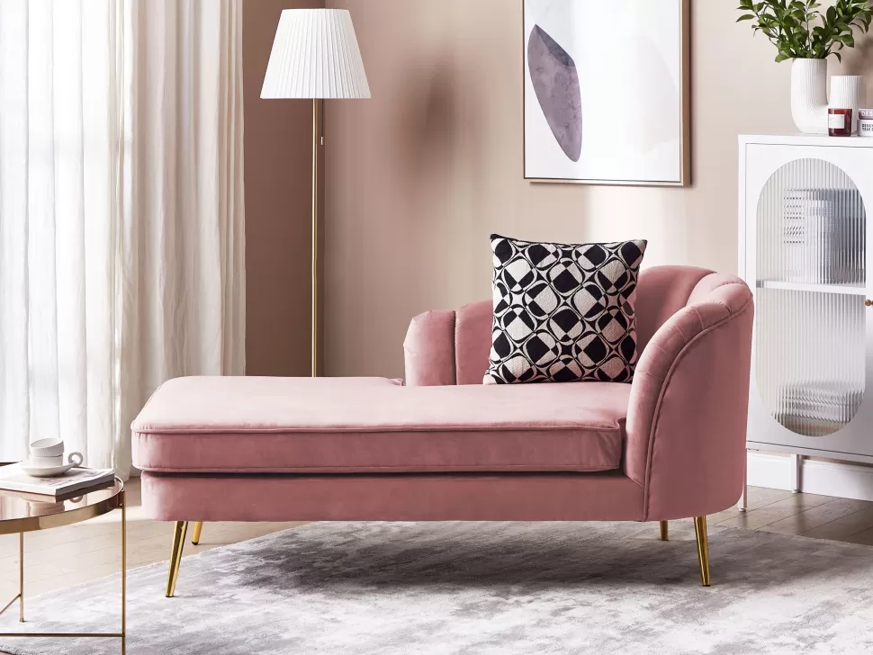 Sofas>Beliani Right Hand Velvet Chaise Lounge Pink Allier