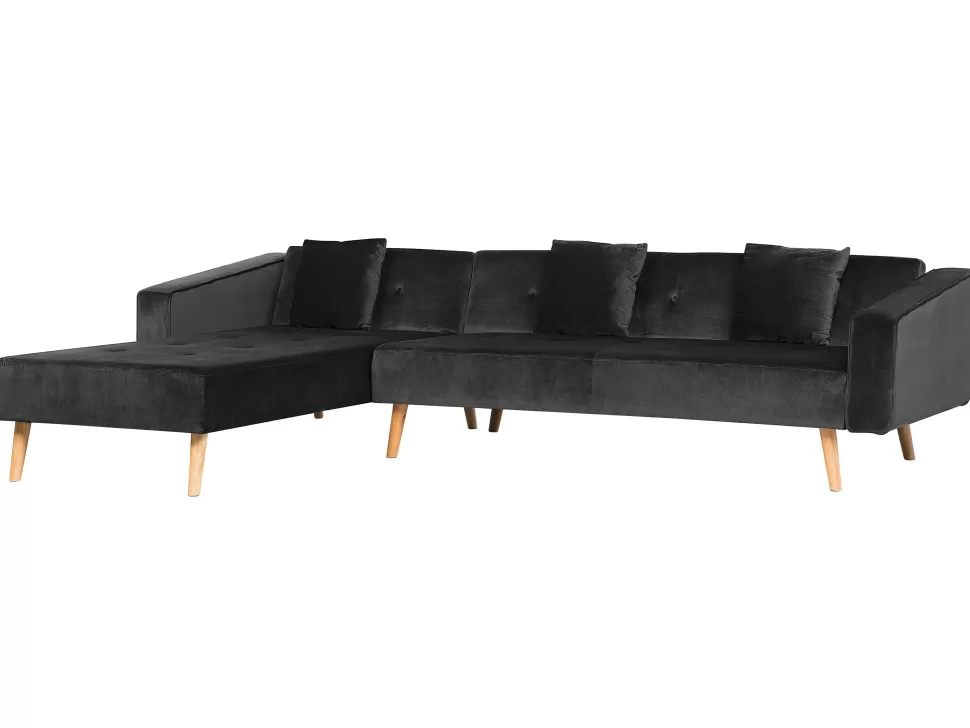 Flash Sale Beliani Right Hand Velvet Corner Sofa Bed Black Vadso