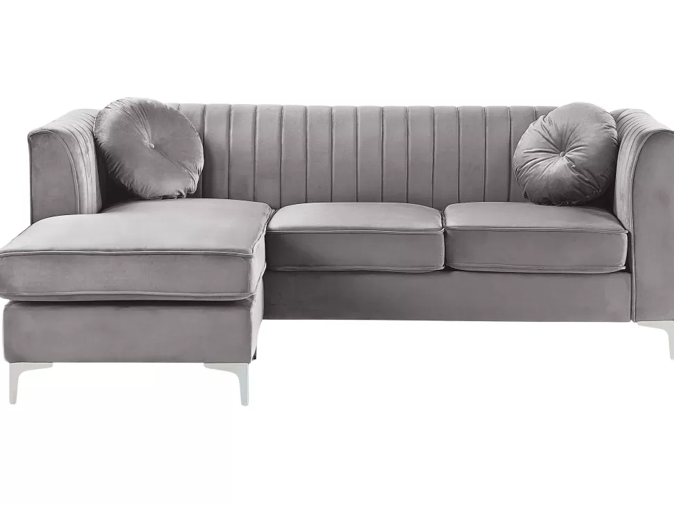 Discount Beliani Right Hand Velvet Corner Sofa Grey Timra