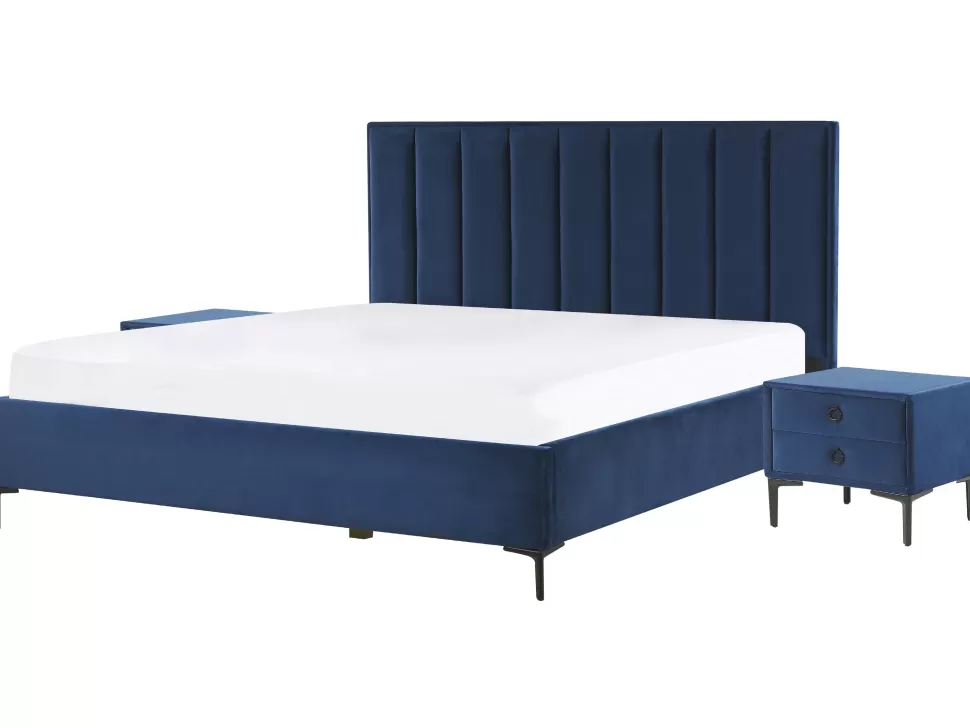 Discount Beliani Schlafzimmer Komplett Set 3-Teilig Blau 180 X 200 Cm Sezanne