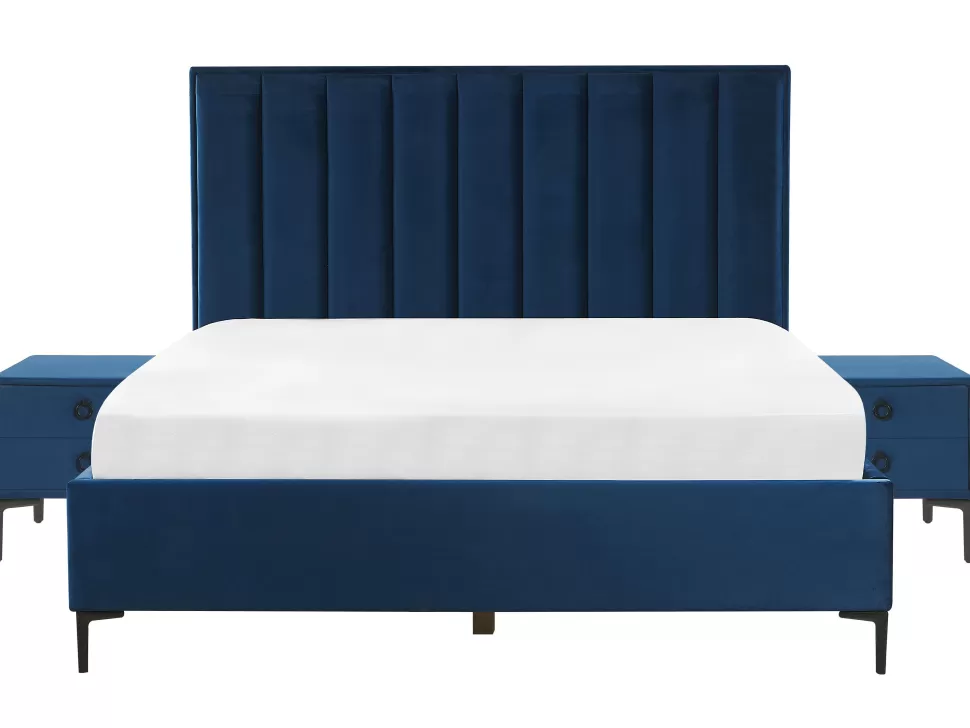Discount Beliani Schlafzimmer Komplett Set 3-Teilig Blau 180 X 200 Cm Sezanne