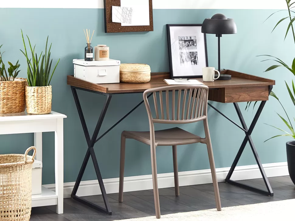 Flash Sale Beliani Schreibtisch Dunkler Holzfarbton / Schwarz 120 X 54 Cm Mit Schublade Noxon