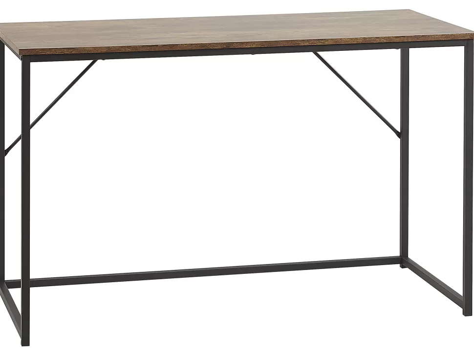 Kinder>Beliani Schreibtisch Dunkler Holzfarbton / Schwarz 120 X 55 Cm Pembro