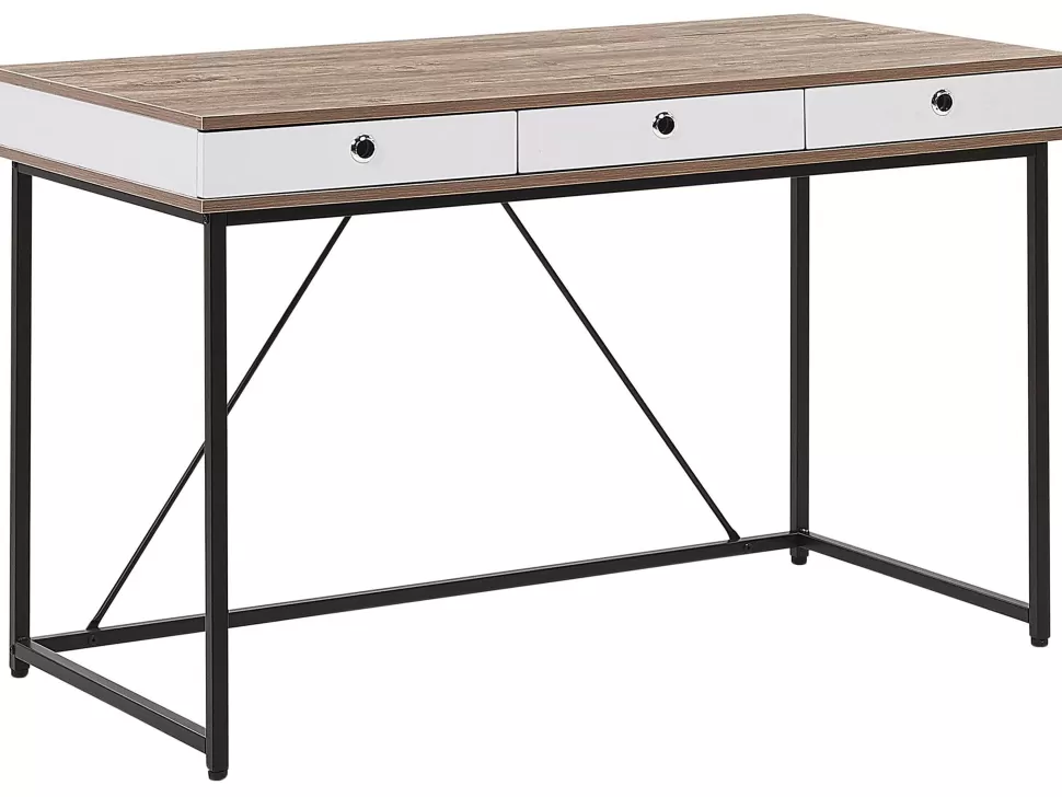 Fashion Beliani Schreibtisch Heller Holzfarbton / Weis 120 X 60 Cm 3 Schubladen Hinton