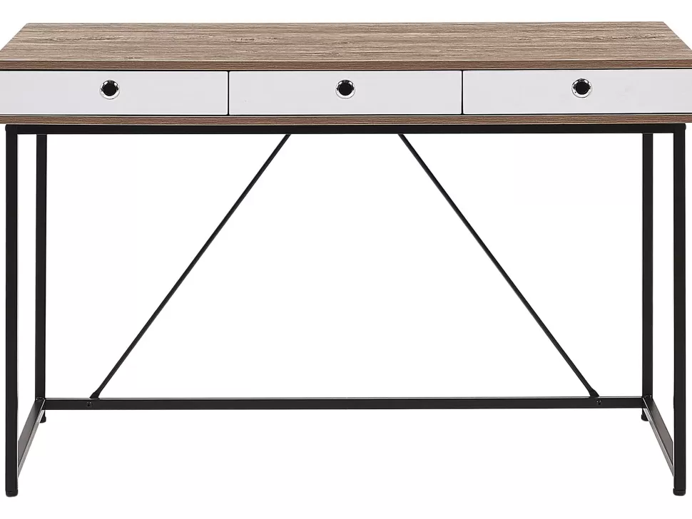 Fashion Beliani Schreibtisch Heller Holzfarbton / Weis 120 X 60 Cm 3 Schubladen Hinton