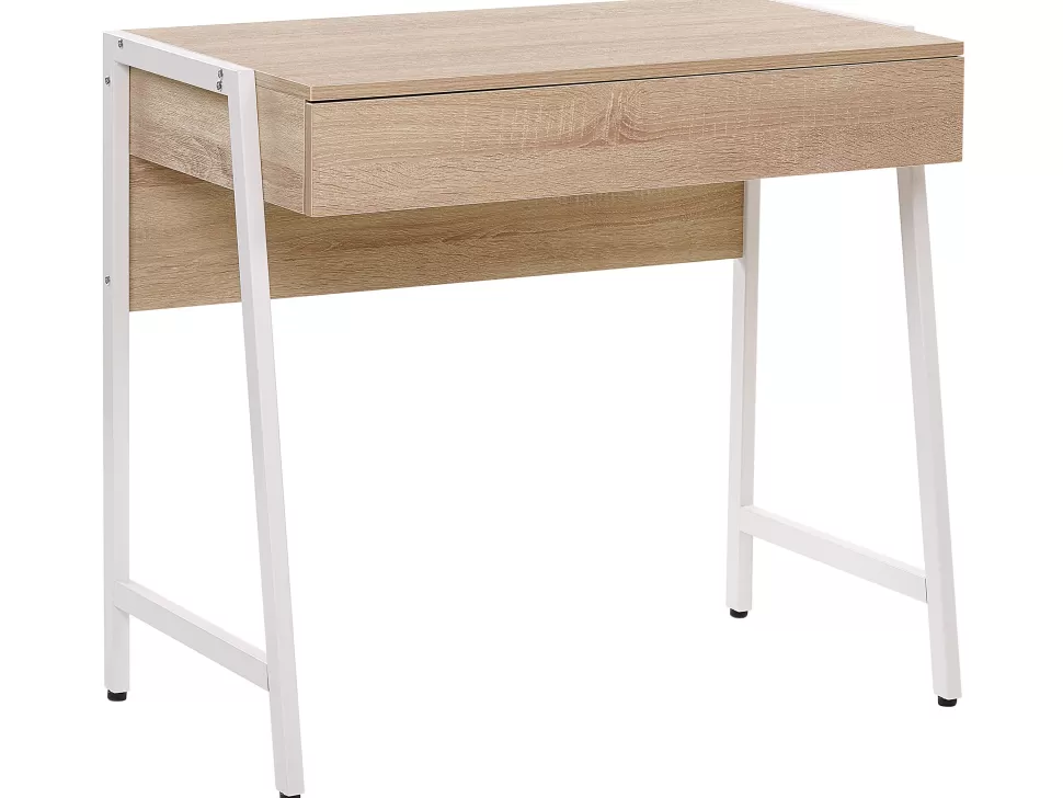 Kinder>Beliani Schreibtisch Heller Holzfarbton / Weis 84 X 48 Cm Carter